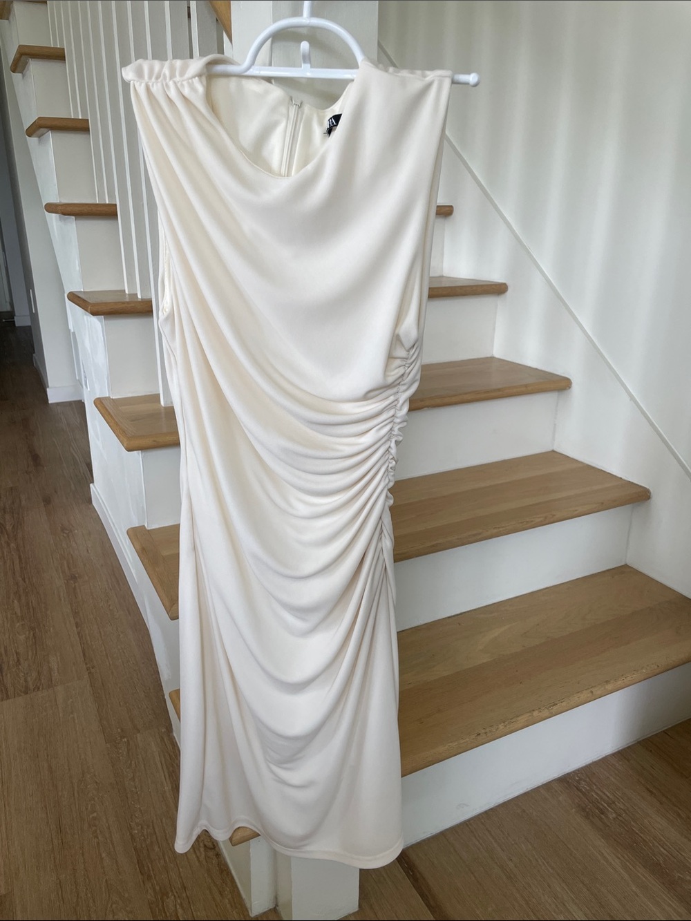 Cream Draped Sleeveless Dress